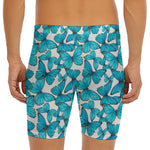 Blue Watercolor Butterfly Pattern Print Men's Long Boxer Briefs