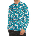 Blue Watercolor Butterfly Pattern Print Men's Long Sleeve Rash Guard