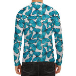 Blue Watercolor Butterfly Pattern Print Men's Long Sleeve Rash Guard