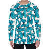 Blue Watercolor Butterfly Pattern Print Men's Long Sleeve T-Shirt