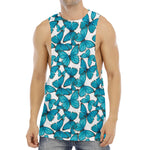 Blue Watercolor Butterfly Pattern Print Men's Muscle Tank Top