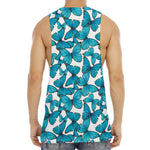 Blue Watercolor Butterfly Pattern Print Men's Muscle Tank Top