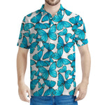 Blue Watercolor Butterfly Pattern Print Men's Polo Shirt