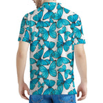 Blue Watercolor Butterfly Pattern Print Men's Polo Shirt