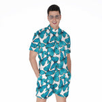 Blue Watercolor Butterfly Pattern Print Men's Rompers