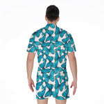 Blue Watercolor Butterfly Pattern Print Men's Rompers