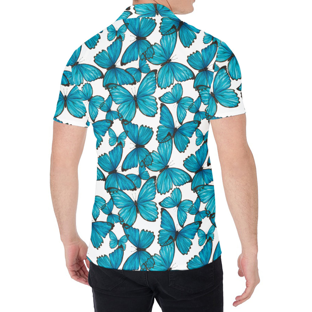 Blue Watercolor Butterfly Pattern Print Men's Shirt