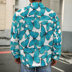 Blue Watercolor Butterfly Pattern Print Men's Shirt Jacket