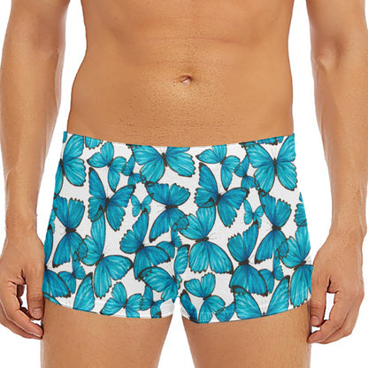 Blue Watercolor Butterfly Pattern Print Men's Short Boxer Briefs