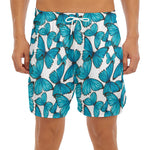 Blue Watercolor Butterfly Pattern Print Men's Split Running Shorts