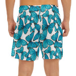 Blue Watercolor Butterfly Pattern Print Men's Split Running Shorts