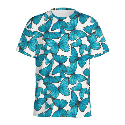 Blue Watercolor Butterfly Pattern Print Men's Sports T-Shirt