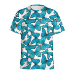 Blue Watercolor Butterfly Pattern Print Men's Sports T-Shirt