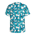 Blue Watercolor Butterfly Pattern Print Men's Sports T-Shirt