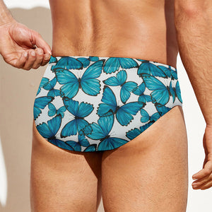 Blue Watercolor Butterfly Pattern Print Men's Swim Briefs