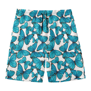 Blue Watercolor Butterfly Pattern Print Men's Swim Trunks