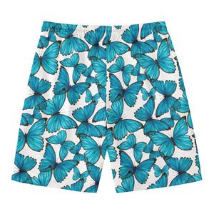 Blue Watercolor Butterfly Pattern Print Men's Swim Trunks