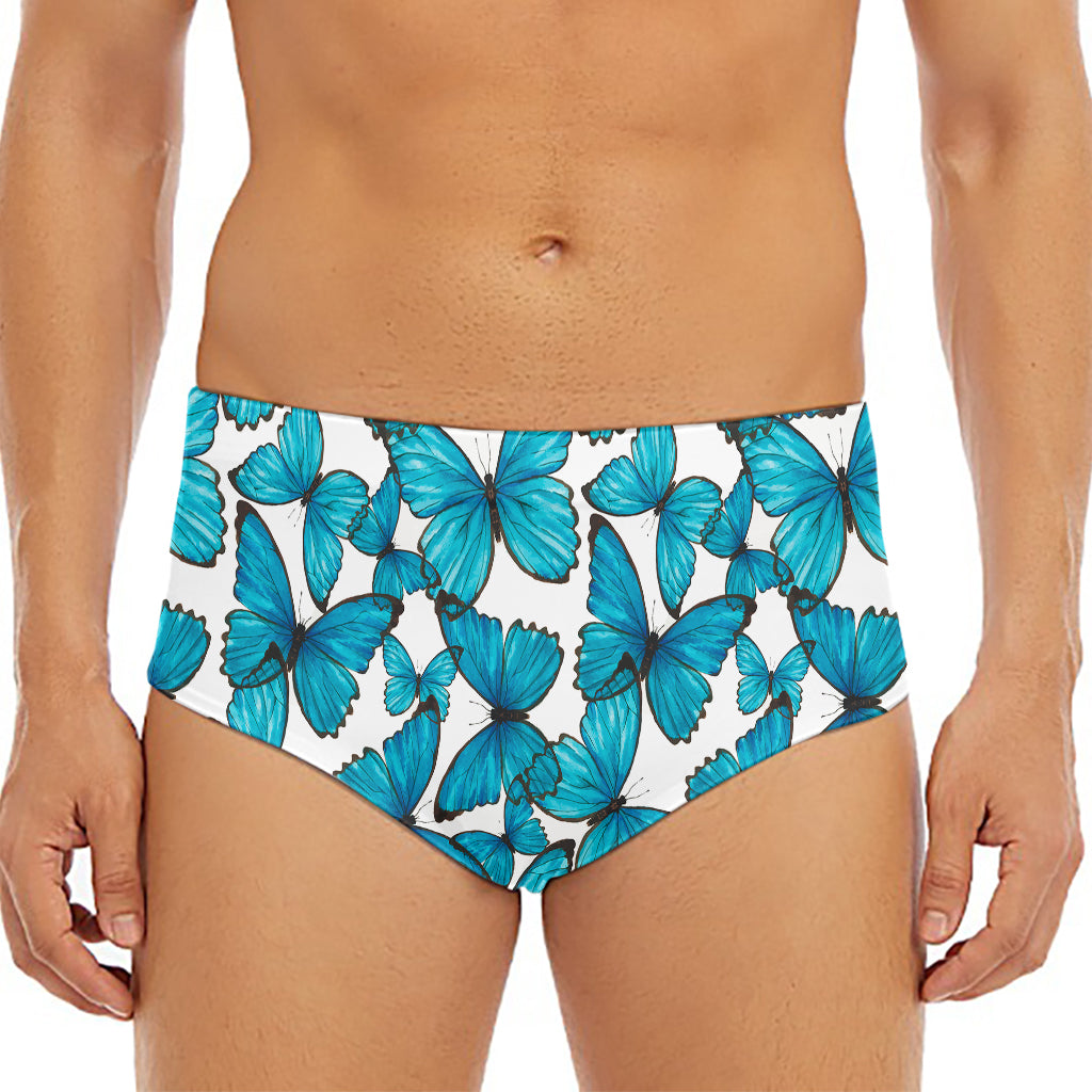 Blue Watercolor Butterfly Pattern Print Men's Triangle Swim Briefs