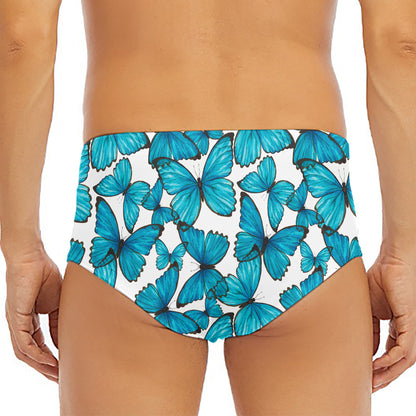 Blue Watercolor Butterfly Pattern Print Men's Triangle Swim Briefs