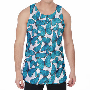 Blue Watercolor Butterfly Pattern Print Men's Velvet Tank Top