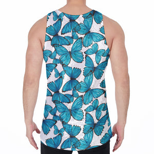 Blue Watercolor Butterfly Pattern Print Men's Velvet Tank Top