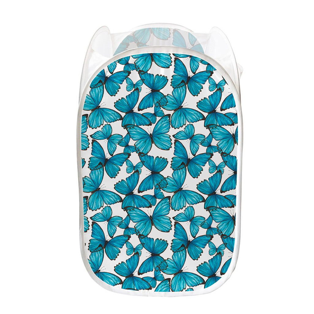 Blue Watercolor Butterfly Pattern Print Mesh Laundry Hamper