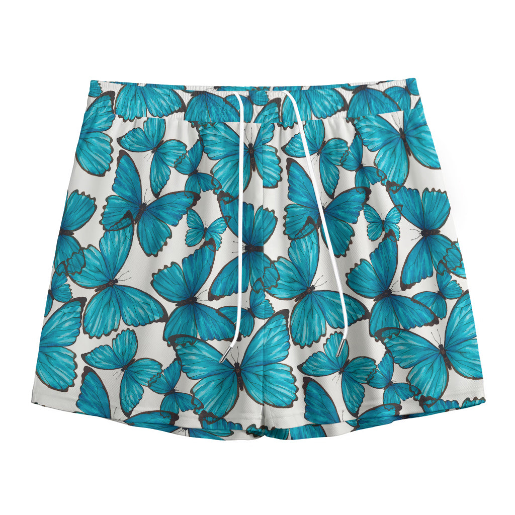 Blue Watercolor Butterfly Pattern Print Mesh Shorts