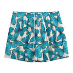 Blue Watercolor Butterfly Pattern Print Mesh Shorts