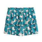 Blue Watercolor Butterfly Pattern Print Mesh Shorts