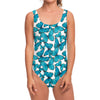 Blue Watercolor Butterfly Pattern Print One Piece Swimsuit