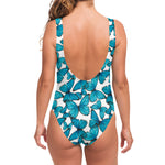 Blue Watercolor Butterfly Pattern Print One Piece Swimsuit