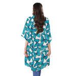 Blue Watercolor Butterfly Pattern Print Open Front Beach Cover Up