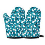 Blue Watercolor Butterfly Pattern Print Oven Mitts