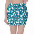 Blue Watercolor Butterfly Pattern Print Pencil Mini Skirt
