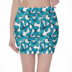 Blue Watercolor Butterfly Pattern Print Pencil Mini Skirt
