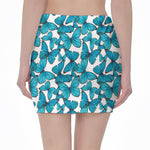 Blue Watercolor Butterfly Pattern Print Pencil Mini Skirt