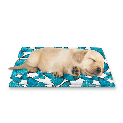 Blue Watercolor Butterfly Pattern Print Pet Cooling Mat Cover