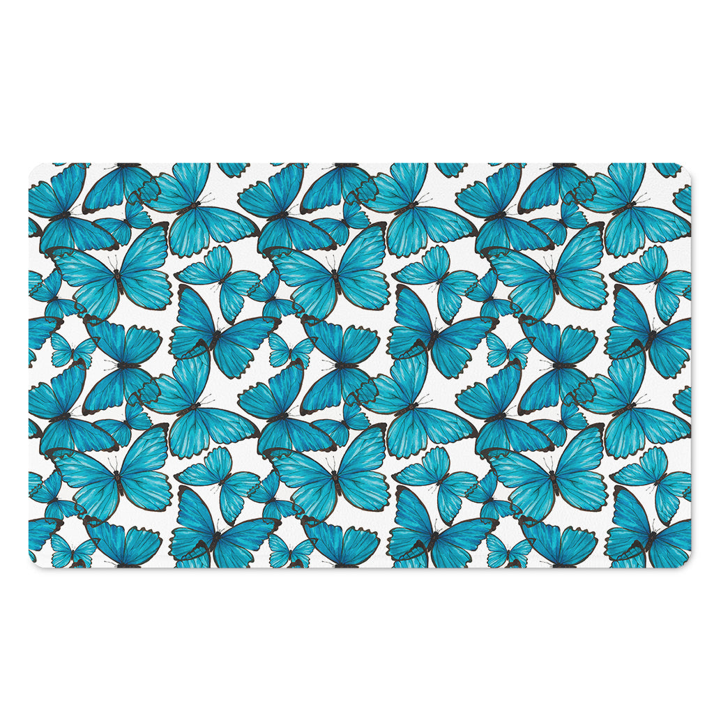 Blue Watercolor Butterfly Pattern Print Polyester Doormat