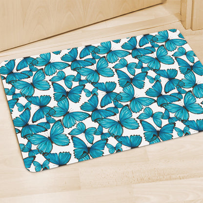Blue Watercolor Butterfly Pattern Print Polyester Doormat