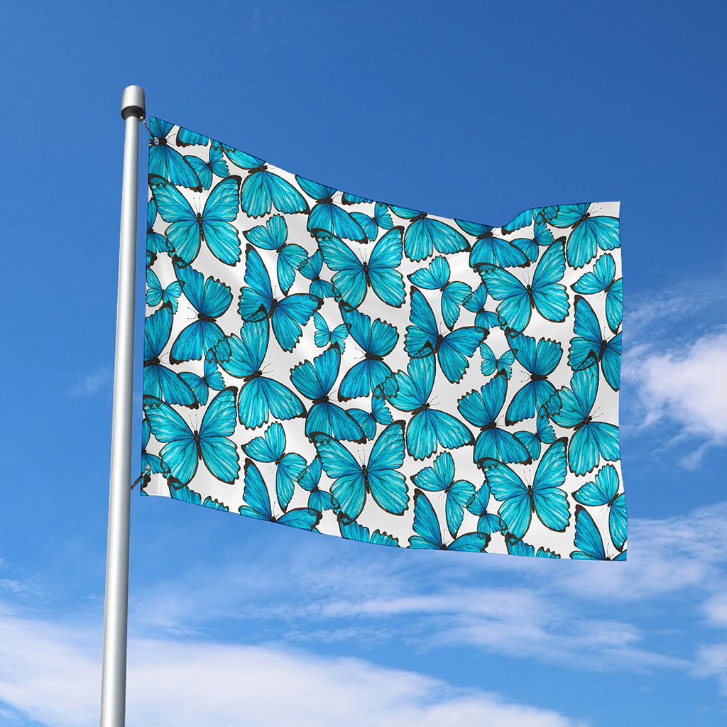 Blue Watercolor Butterfly Pattern Print Polyester Flag