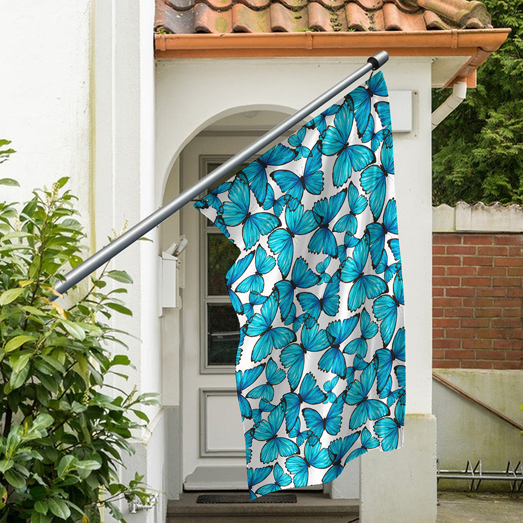 Blue Watercolor Butterfly Pattern Print Polyester Flag