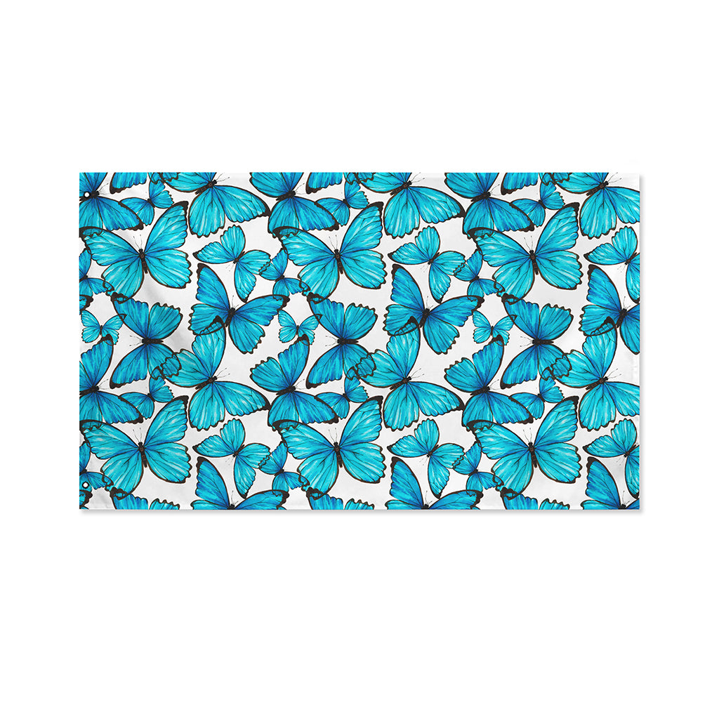 Blue Watercolor Butterfly Pattern Print Polyester Flag