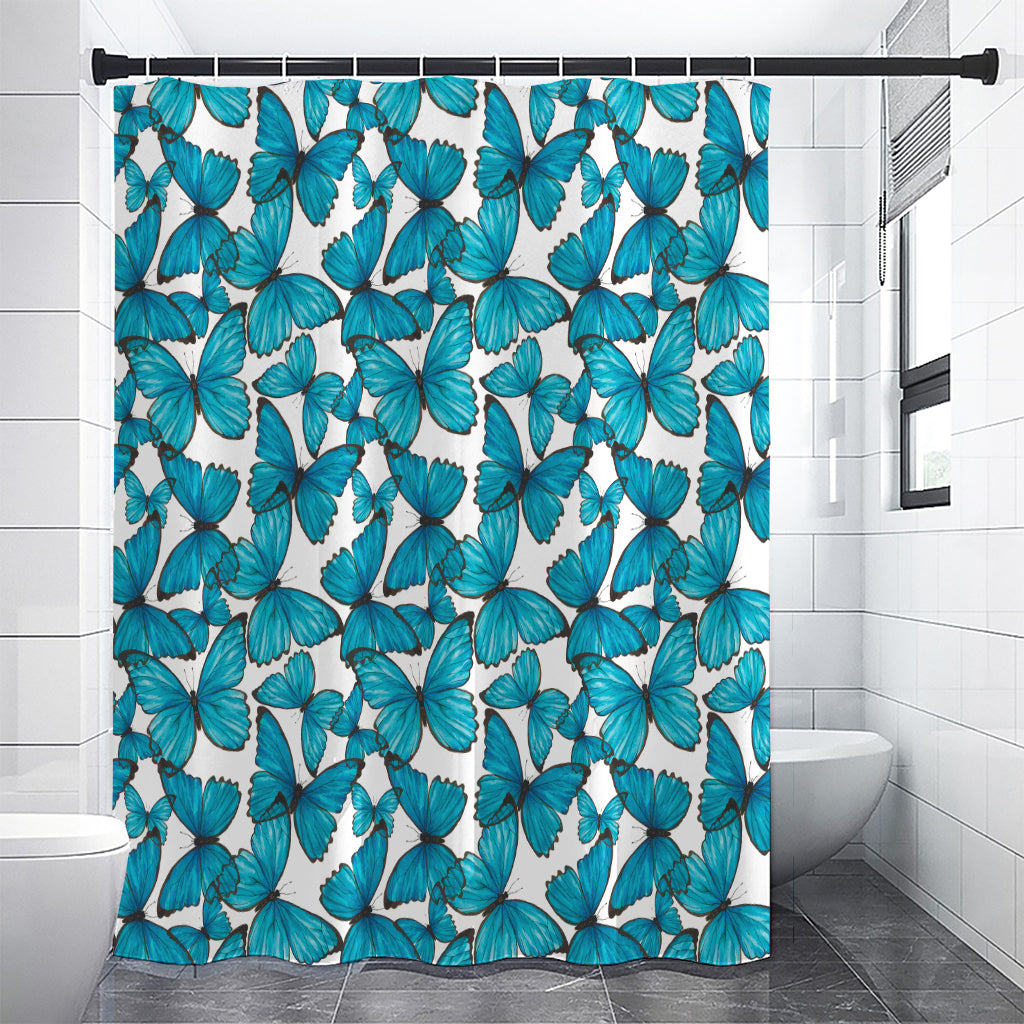 Blue Watercolor Butterfly Pattern Print Premium Shower Curtain