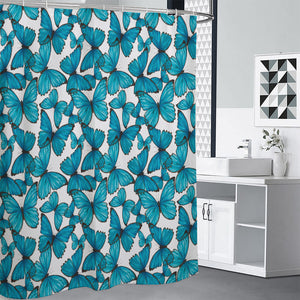 Blue Watercolor Butterfly Pattern Print Premium Shower Curtain