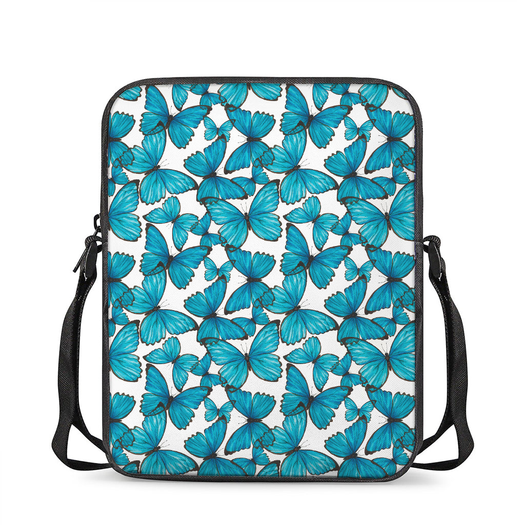 Blue Watercolor Butterfly Pattern Print Rectangular Crossbody Bag