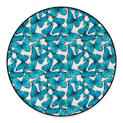 Blue Watercolor Butterfly Pattern Print Round Floor Mat