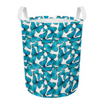Blue Watercolor Butterfly Pattern Print Round Laundry Basket