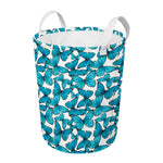 Blue Watercolor Butterfly Pattern Print Round Laundry Basket