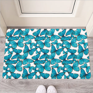 Blue Watercolor Butterfly Pattern Print Rubber Doormat