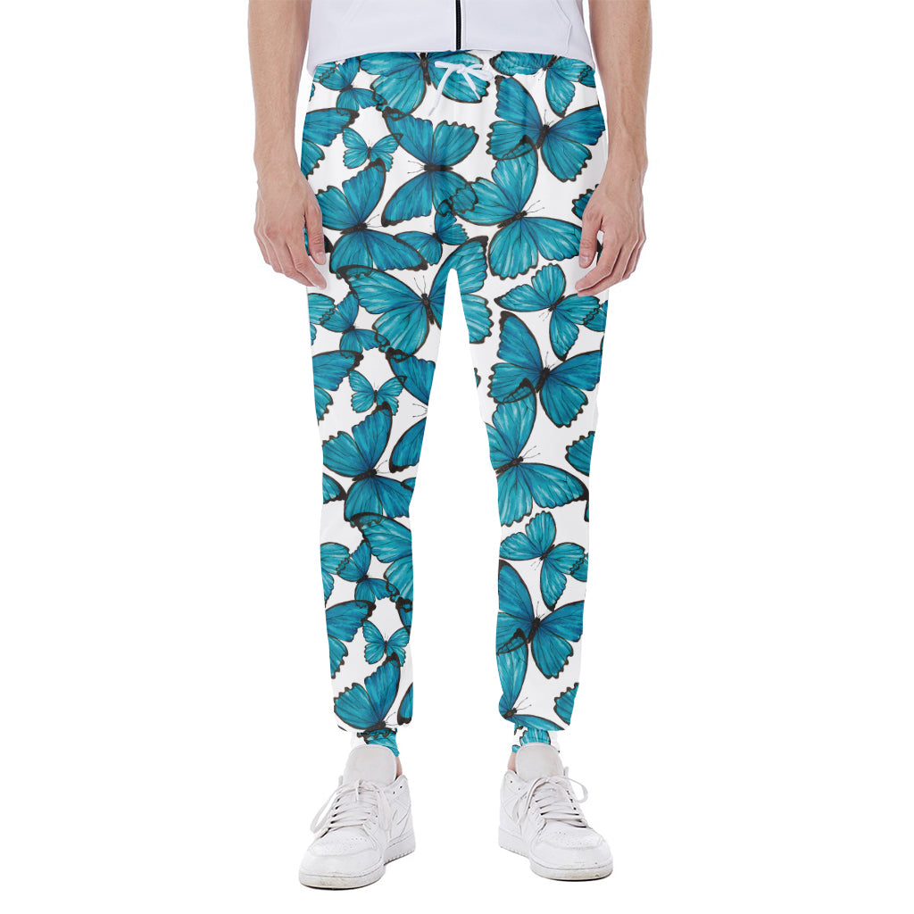 Blue Watercolor Butterfly Pattern Print Scuba Joggers